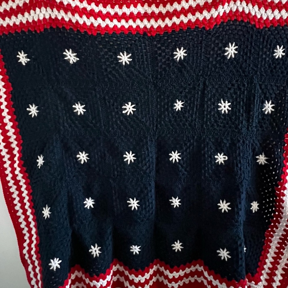 Beautiful Red White and Blue Hand Crocheted Throw
